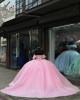 Puff Sleeve Pink 15 Dresses Lace Appliques Ball Gown Sweetheart Neck Dress