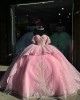 Puff Sleeve Pink 15 Dresses Lace Appliques Ball Gown Sweetheart Neck Dress