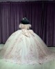 Rose Gold 15 Dresses Sweetheart Neck Ball Gown Lace Appliques Dress With Bow