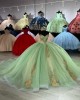 Sage Green Quinceanera Dress Metallic Flowers Sweetheart Neckline 15 Dresses