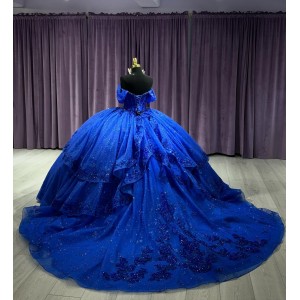 Sequin Navy Blue Quinceanera Dresses Off Shoulder 15 Dress