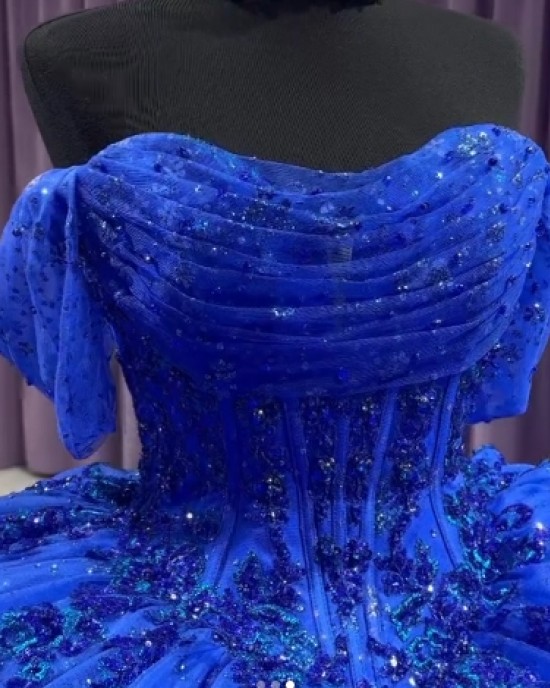 Sequin Navy Blue Quinceanera Dresses Off Shoulder 15 Dress