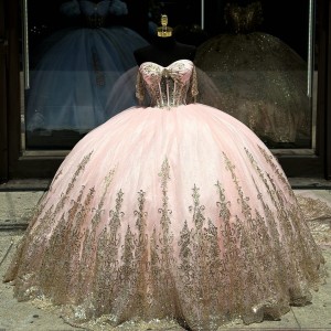 Sheer Bodice Sweetheart 15 Ball Gown Sequin Pink Quinceanera Dress With Bow