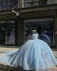 Sky Blue Quinceanera Dresses 3D Floral Appliques Sweetheart Neckline 15 Dress