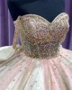 Spaghetti Strap Green And Pink Quince Dresses Sweetheart Neckline Crystal 15 Dress With Bow