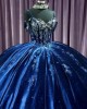 Spaghetti Strap Navy Blue Quince Dresses Sweetheart Neckline Sequin 15 Dress