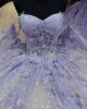 Strapless Light Purple 15 Dresses Sweetheart Neck Ball Gown 3D Flower Quince Dress