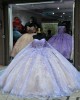 Strapless Light Purple 15 Dresses Sweetheart Neck Ball Gown 3D Flower Quince Dress