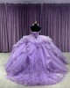 Strapless Lilac Quinceanera Dresses Crystal Sweetheart Neck Lace Appliques 15 Dress