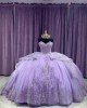 Strapless Lilac Quinceanera Dresses Crystal Sweetheart Neck Lace Appliques 15 Dress