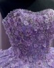 Strapless Lilac Quinceanera Dresses Sweetheart Neckline 15 Dress With 3D Floral Appliques