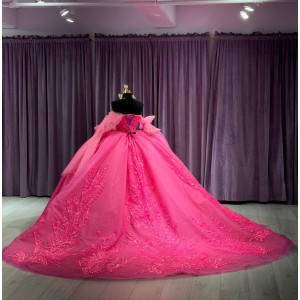 Strapless Sequin Hot Pink Quinceanera Dresses Beading Sweetheart Neckline 15 Dress