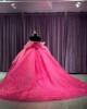 Strapless Sequin Hot Pink Quinceanera Dresses Beading Sweetheart Neckline 15 Dress