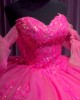 Strapless Sequin Hot Pink Quinceanera Dresses Beading Sweetheart Neckline 15 Dress