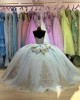 Strapless Sky Blue 15 Dresses 3D Floral Appliques Ball Gown Sweetheart Neck Dress With Bow