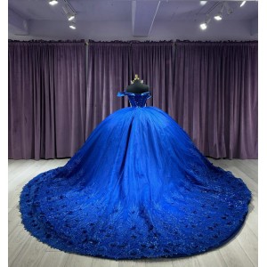 Sweetheart Neck Crystal Navy blue Quinceanera Dresses Off Shoulder Sequin 15 Dress