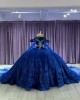 Sweetheart Neck Crystal Navy blue Quinceanera Dresses Off Shoulder Sequin 15 Dress