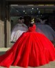 Sweetheart Neck Crystal Red Quinceanera Dresses Off Shoulder 15 Dress With Bow