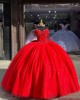 Sweetheart Neck Crystal Red Quinceanera Dresses Off Shoulder 15 Dress With Bow