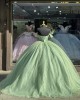 Sweetheart Neck Crystal Sage Green Quinceanera Dresses Off Shoulder Sequin 15 Dress