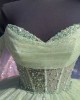 Sweetheart Neck Crystal Sage Green Quinceanera Dresses Off Shoulder Sequin 15 Dress