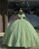 Sweetheart Neck Crystal Sage Green Quinceanera Dresses Off Shoulder Sequin 15 Dress