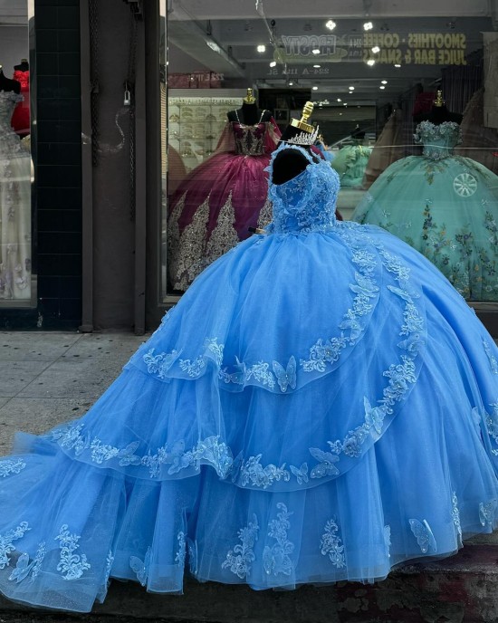 Sweetheart Neckline Sky Blue Quinceanera Dresses Off Shoulder Lace Appliques 15 Dress