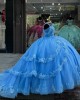 Sweetheart Neckline Sky Blue Quinceanera Dresses Off Shoulder Lace Appliques 15 Dress