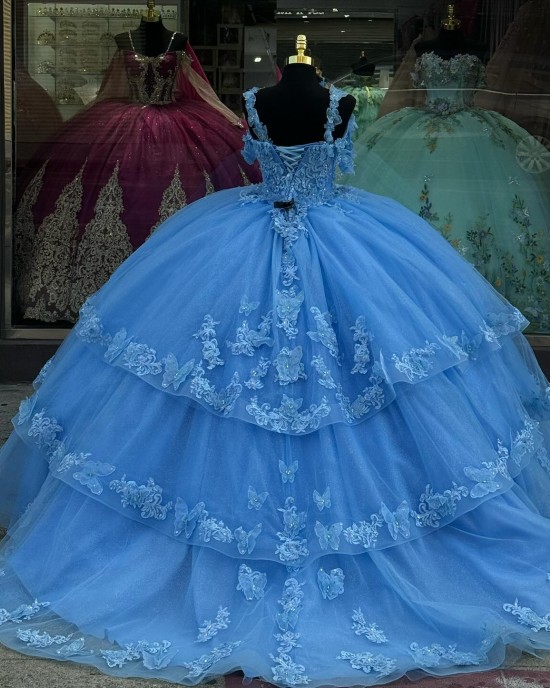 Sweetheart Neckline Sky Blue Quinceanera Dresses Off Shoulder Lace Appliques 15 Dress