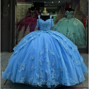 Sweetheart Neckline Sky Blue Quinceanera Dresses Off Shoulder Lace Appliques 15 Dress