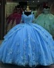 Sweetheart Neckline Sky Blue Quinceanera Dresses Off Shoulder Lace Appliques 15 Dress