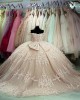 V Neck Rose Gold Quinceanera Dress Lace Appliquéd Ball Gown With Bow