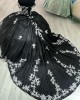 White And Black Quinceanera Dresses Off Shoulder Lace Appliqued 15 Dress With Bow