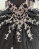 White And Black Quinceanera Dresses Off Shoulder Lace Appliqued 15 Dress With Bow