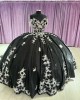 White And Black Quinceanera Dresses Off Shoulder Lace Appliqued 15 Dress With Bow