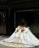 White And Gold Quinceanera Dress Long Sleeve Ball Gown With Bow