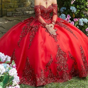 Detachable Red Quince Dresses Metallic Sequin 15 Dress Sweetheart Neck Ball Gown