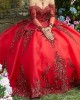 Detachable Red Quince Dresses Metallic Sequin 15 Dress Sweetheart Neck Ball Gown