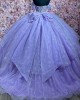 Off Shoulder Lilac Quince Dresses Scoop Neck Ball Gown Metallic Sequin 15 Dress With Bow