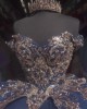 Off Shoulder Navy Blue Quince Dresses Sweetheart Neck Ball Gown Metallic Sequin 15 Dress With Bow