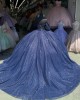 Puff Sleeve Navy Blue Quince Dresses Tulle 15 Dress Sweetheart Neck Ball Gown