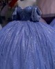 Puff Sleeve Navy Blue Quince Dresses Tulle 15 Dress Sweetheart Neck Ball Gown