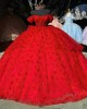 Red Quince Dresses Scoop Neck Ball Gown Metallic Sequin 15 Dress With Bow