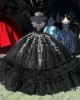 Ruffled Black Quinceanera Dresses Sweetheart Neck Sleeveless Ball Gown Metallic Leaf 15 Dress