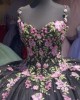 Spaghetti Strap Black Quince Dresses Pearl 15 Dress Sweetheart Neck Ball Gown With Multi Color Floral