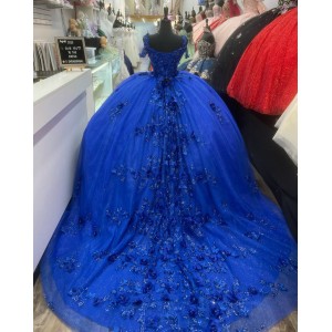 Spaghetti Strap Blue Quince Dresses V Neck Ball Gown Lace Appliques 15 Dress With Three Dimensional Butterfly