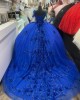 Spaghetti Strap Blue Quince Dresses V Neck Ball Gown Lace Appliques 15 Dress With Three Dimensional Butterfly