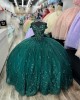 Spaghetti Strap Green Quince Dresses Lace Appliques 15 Dress Sweetheart Neck Ball Gown