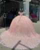 Fringe Sleeve Pink Quinceanera Dress Sweetheart 15 Dresses With Multi Color Floral Ball Gown