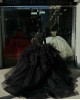 Layer Black Quinceanera Dresses Lace Appliques Ball Gown V Neck Long Sleeve15 Dress With Bow